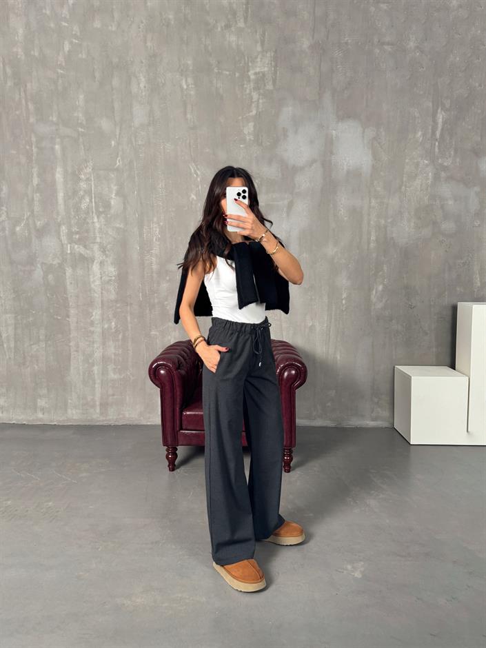 Foris Gri Beli Lastikli Cepli ZR Poliviskon Pantolon