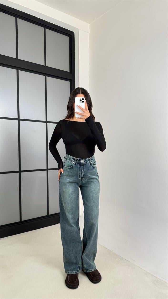 Mavi Yüksek Bel Straight Jean GAUS-00547