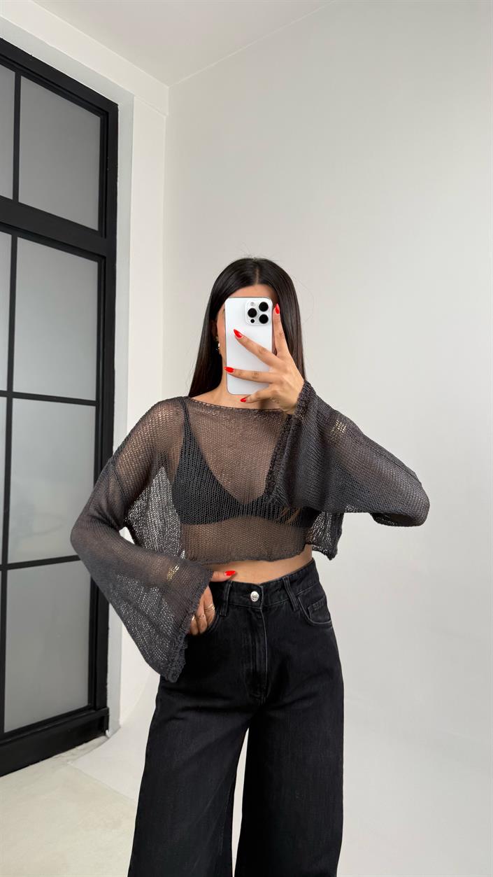 Füme Kolu Volanlı Merserize Bluz GAUS-0061