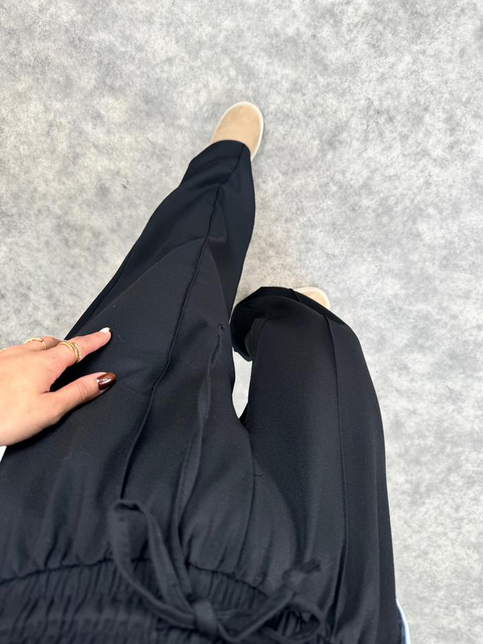 Molin Siyah Beli İpli Lastikli Çımalı Pantolon