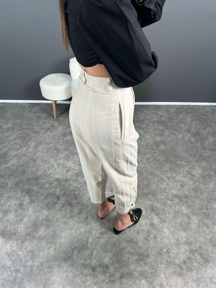 Keten Paçası Düğmeli Pantolon 