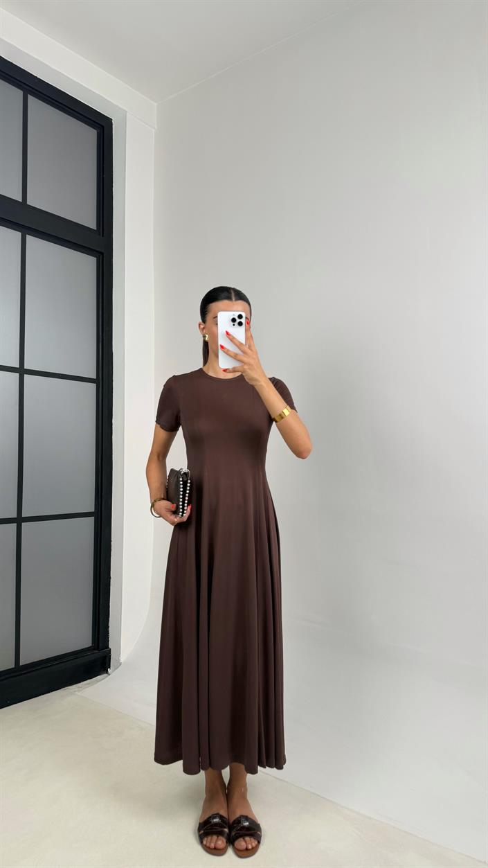 Kahve Oysh Muadil Fermuarlı Modal Kumaş Elbise GAUS-0035