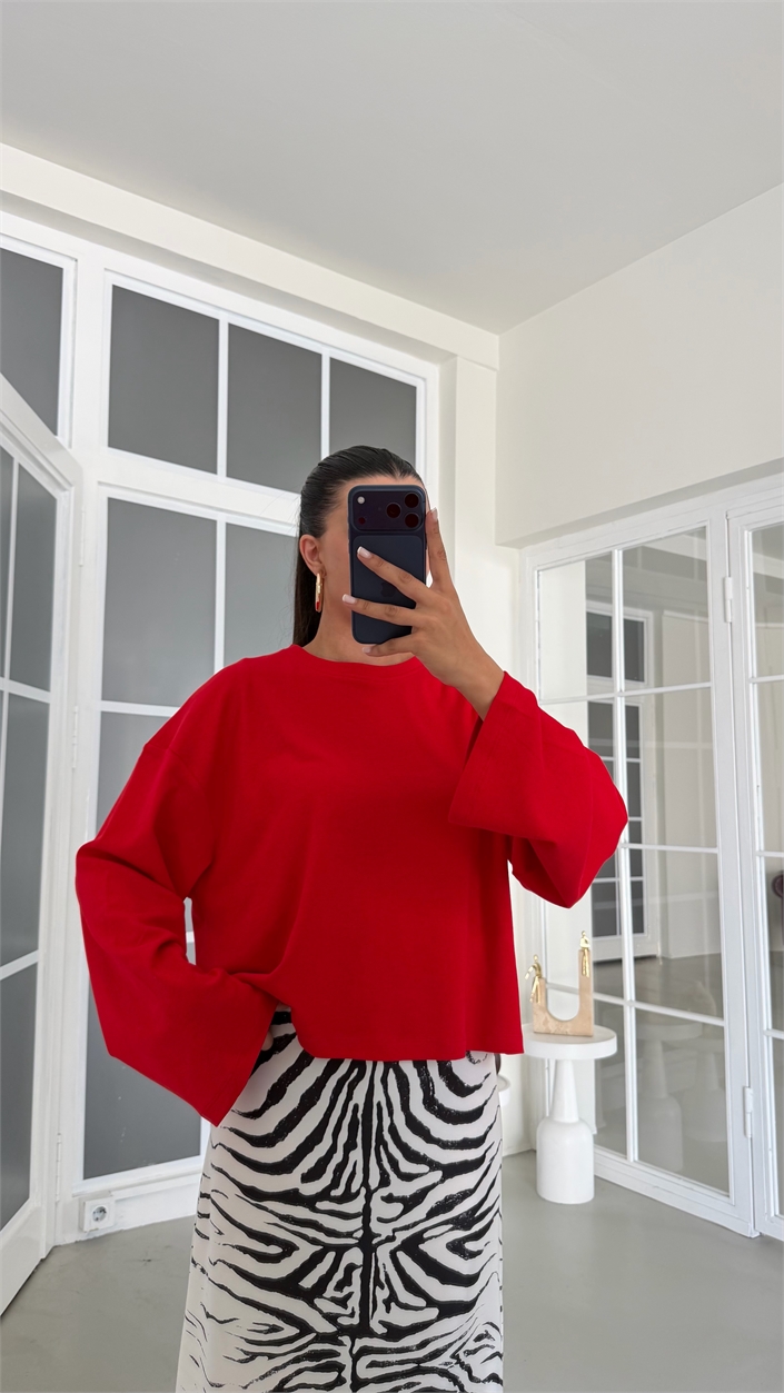 Kırmızı İspanyol Kol Basic Bluz GAUS-02108