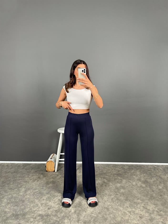 Bancy Lacivert Çımalı Rahat Modal Pantolon