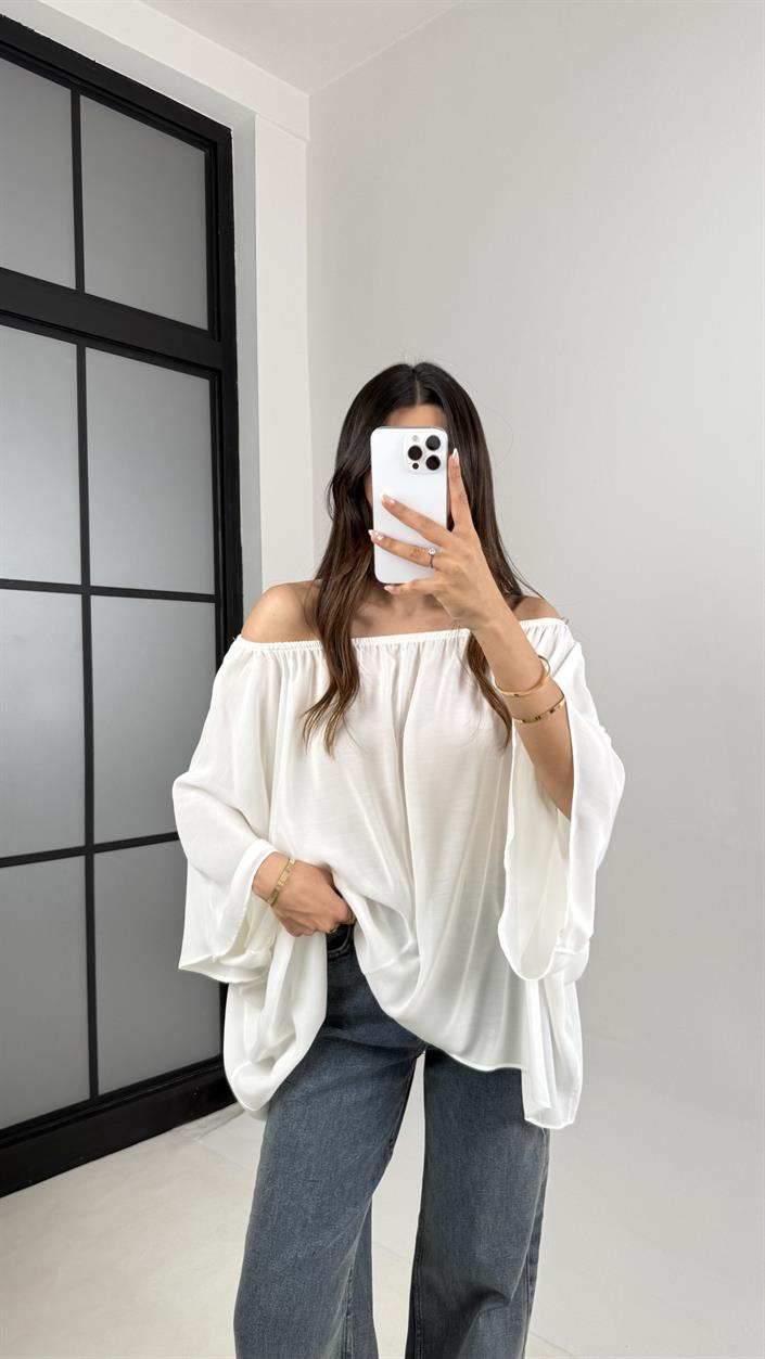 Beyaz Yarasa Kol Şifon Bluz Gaus00574