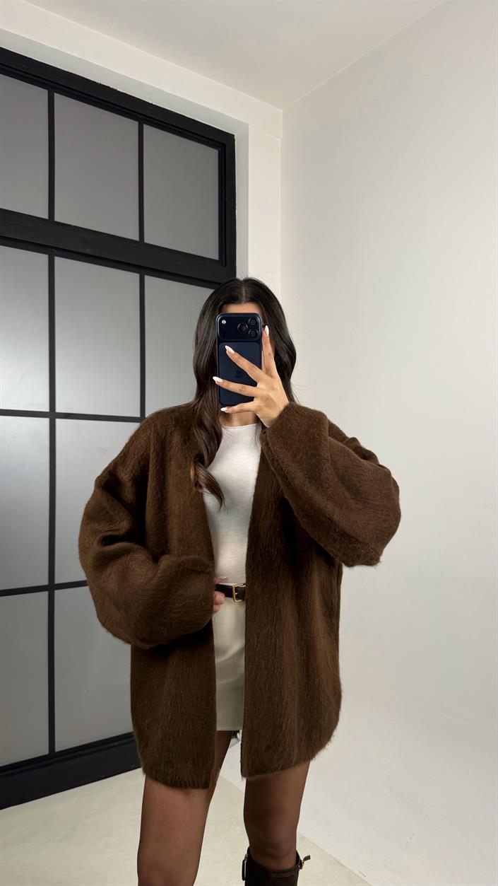 Kahve Oversize Triko Hırka GAUS-00525