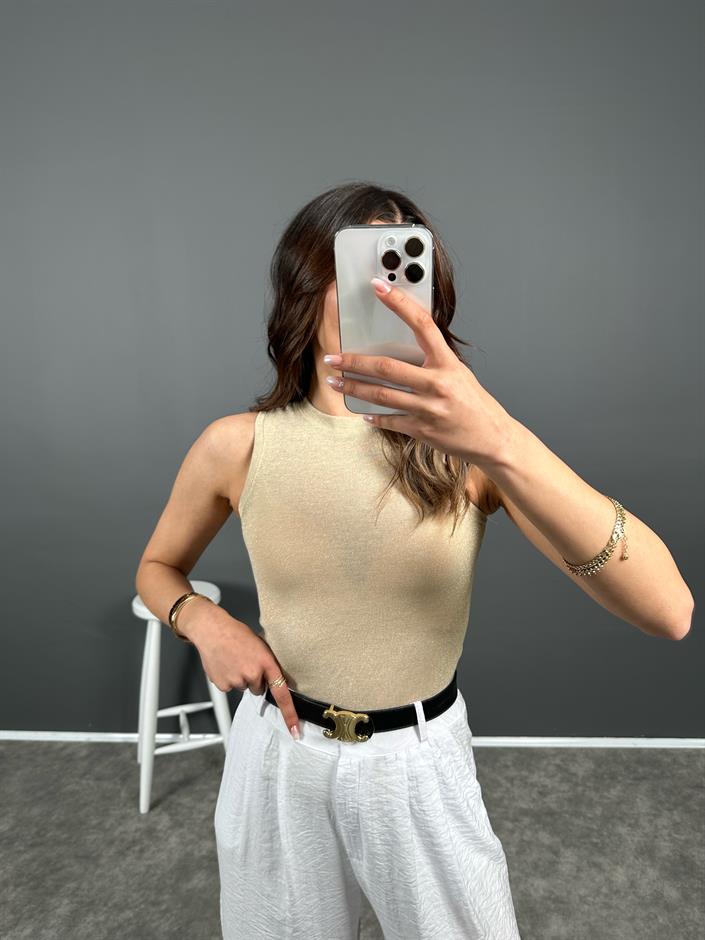 Gold Simli Halter Atlet