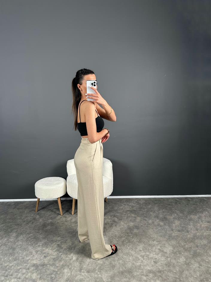 Vive Taş Keten Arkası Lastikli Pantolon