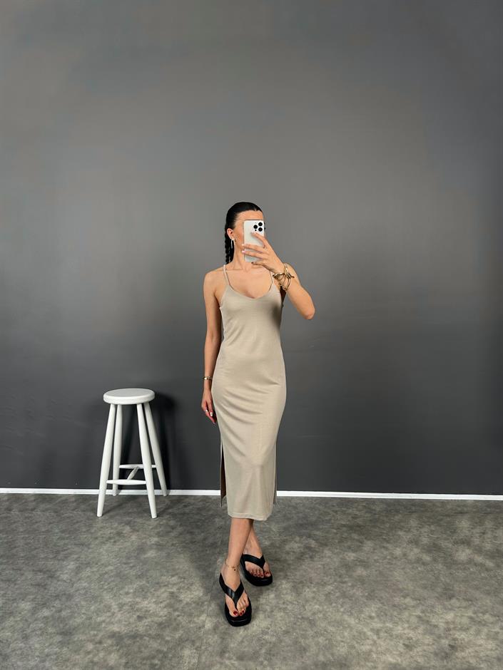 Karlee Taş İp Askılı Yırtmaçlı Elbise 