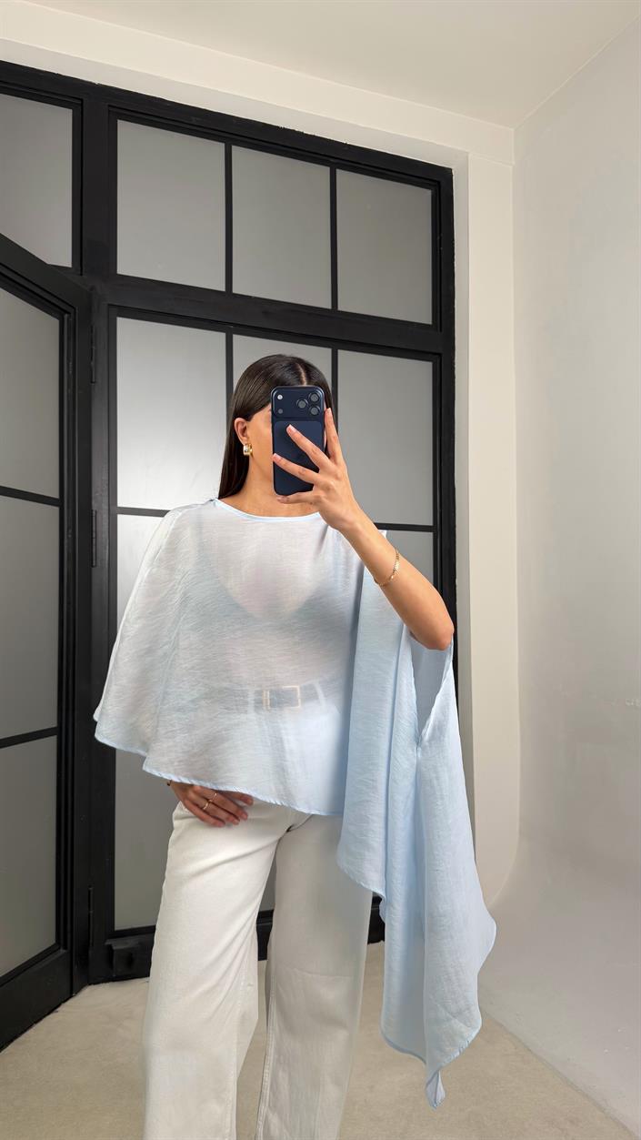 Mavi ZR Model Asimetrik Transparan Bluz GAUS-01366