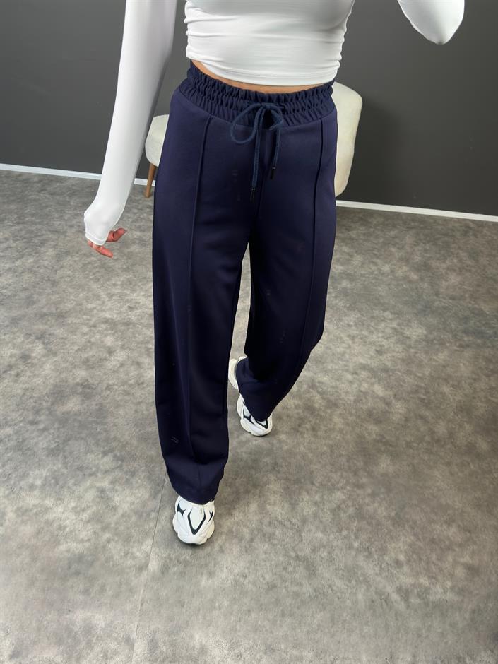 Eyra Lacivert Çımalı Beli Lastikli Pantolon