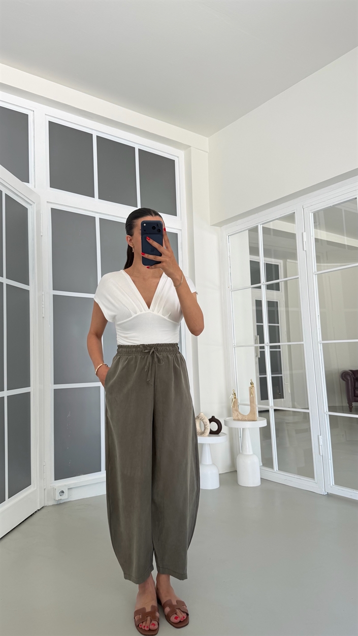Haki MD Muadil Beli Lastikli Tencel Pantolon GAUS-01848