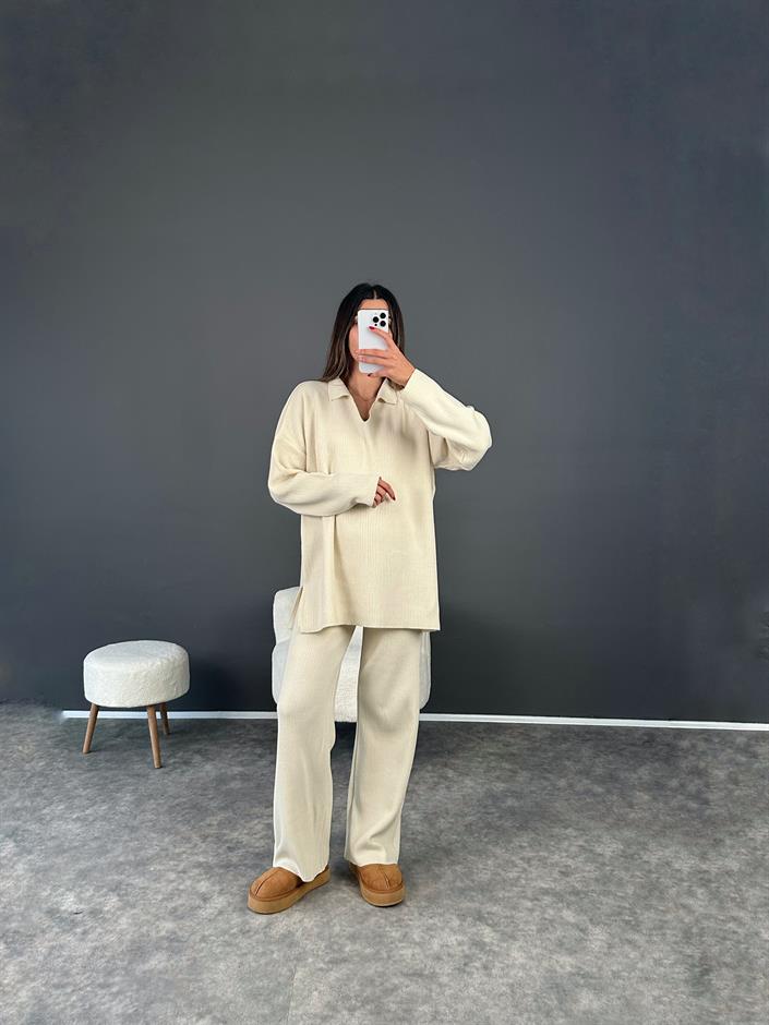 Taş Fitilli Polo Yaka Triko Takım