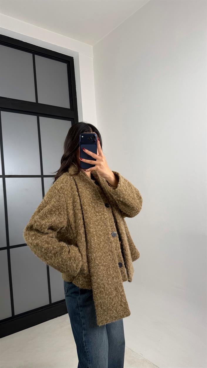 Camel ZR Muadil Astarlı Atkı Detaylı Kırçıllı Ceket GAUS-00718