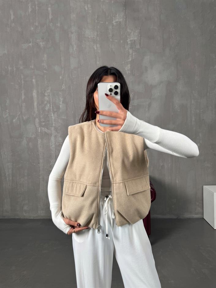 Exer Bej Fermuarlı Astarlı Kaşe Yelek