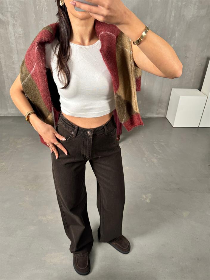 Targi Kahve Yüksek Bel Wide Leg Jean