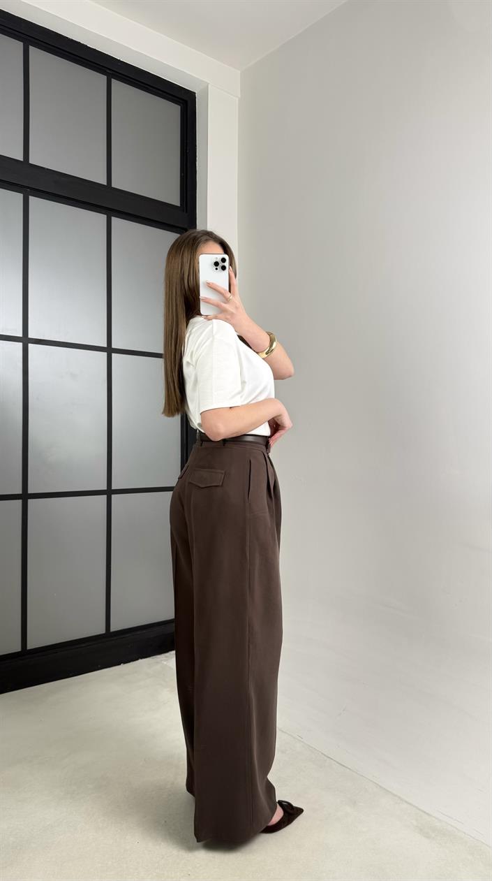 Kahve Cep Detaylı Tencel Pantolon GAUS-00992