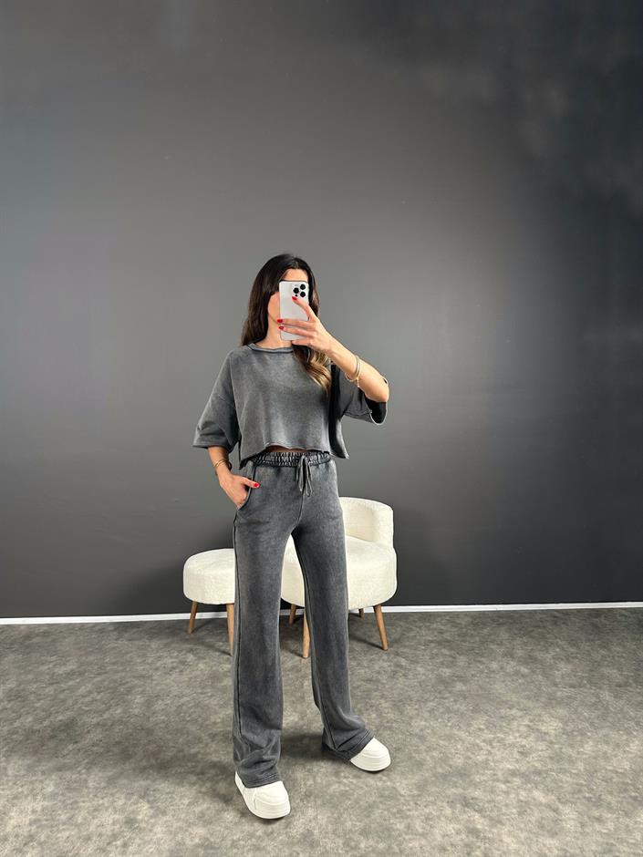 La Eskitme Palazzo Pantolon Tshirt İkili Takım