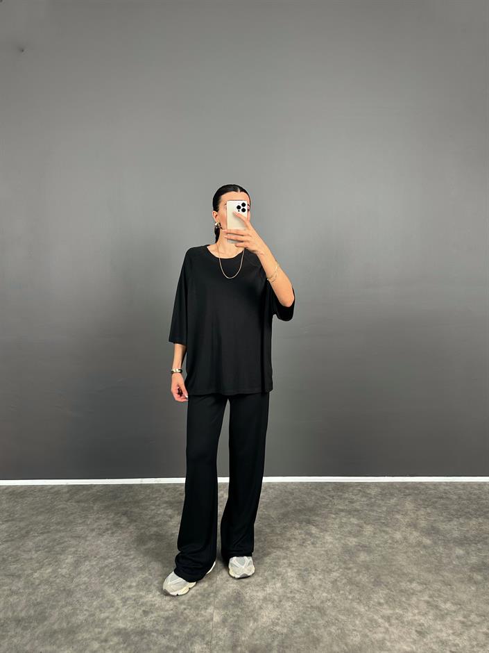 Siyah Premium Oversize Tshirt Pantolon İkili Takım