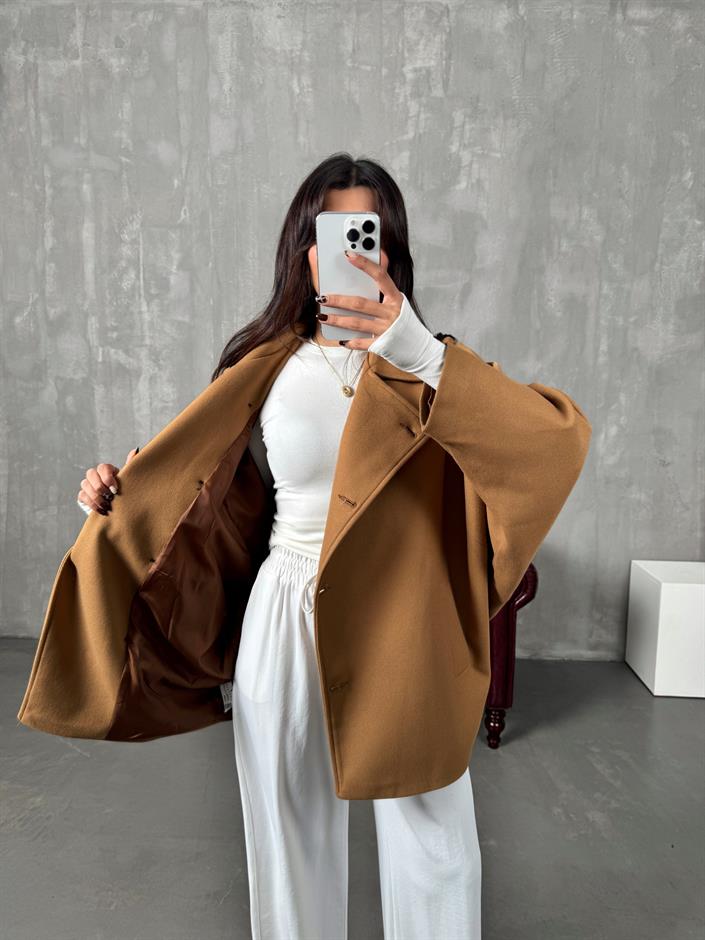 Cowe Camel Yarasa Model Astarlı Kaşe Kaban