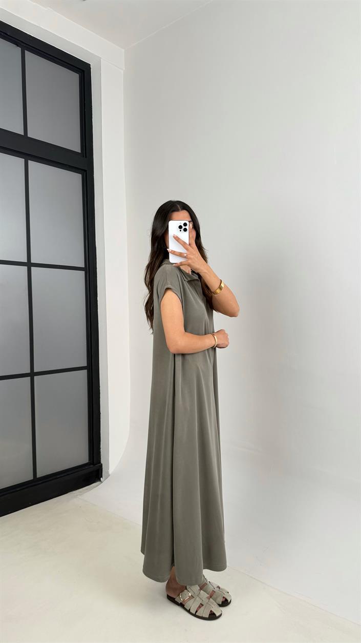 Haki MD Muadil Polo Yaka Cepli Basic Elbise Gaus00568