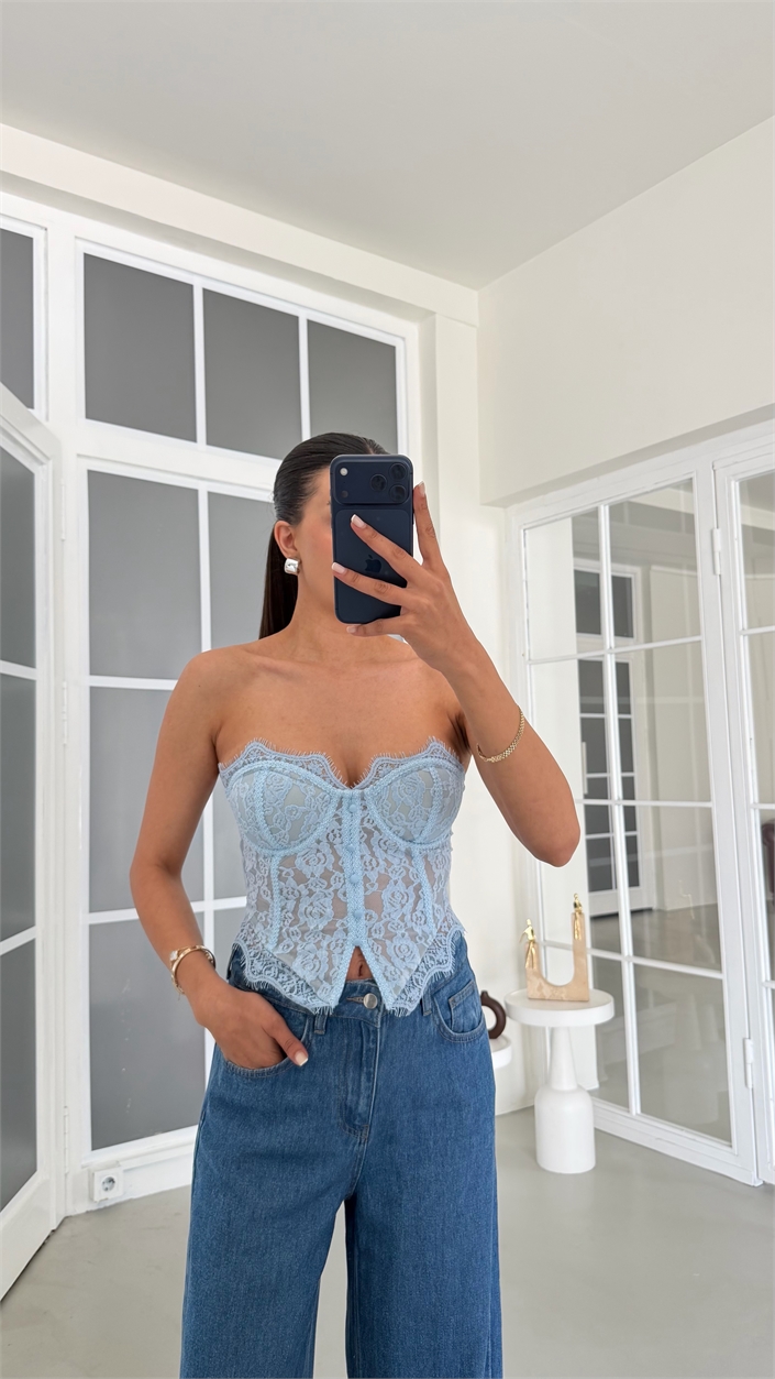 Mavi Dantelli Korse Bluz GAUS-01860