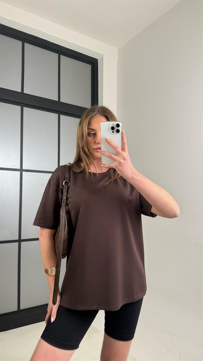 Kahve Basic Kısa Kol Modal Tshirt GAUS-01059