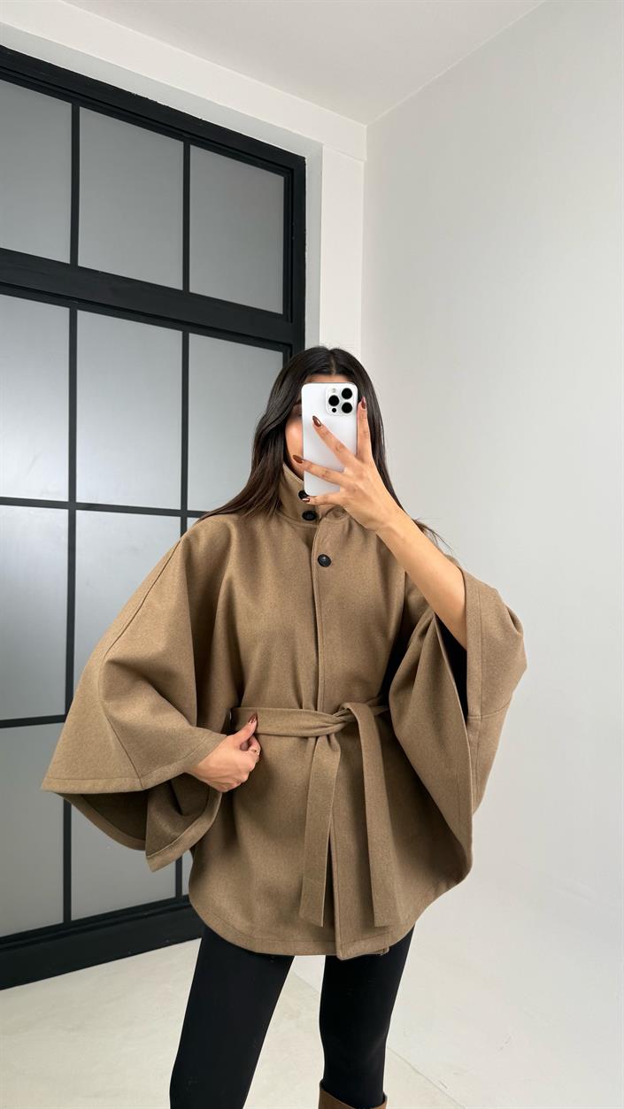 Camel Kuşaklı Premium Kaşe Panço GAUS-00443