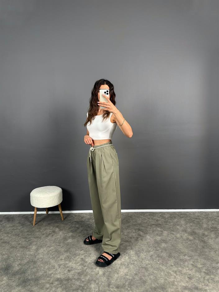 Haki Kemer Detaylı Gabardin Pantolon 