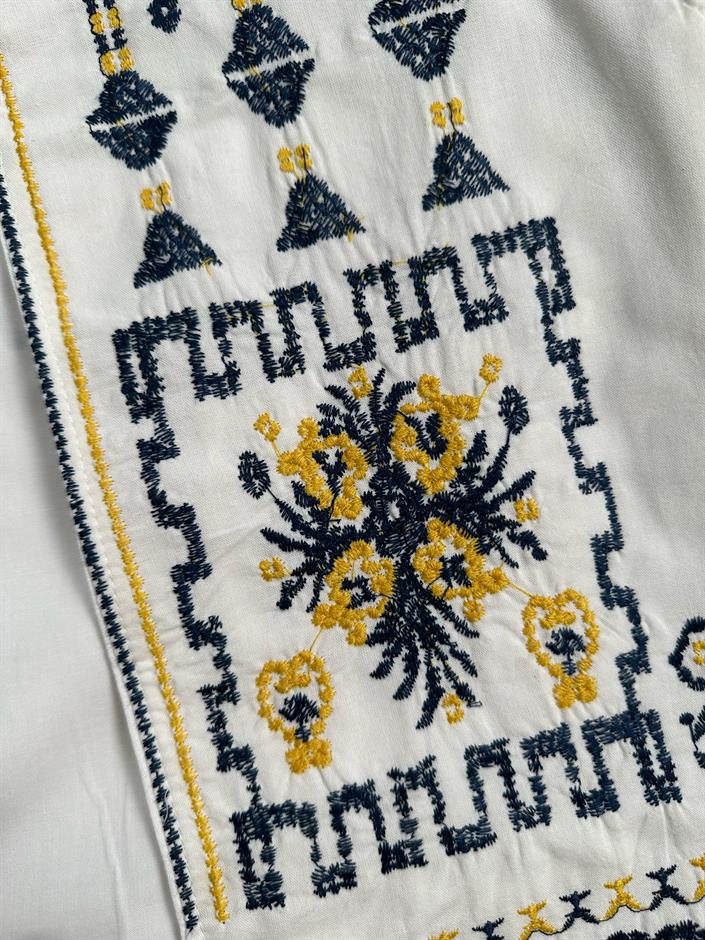 Wave Sarı Siyah Nakış İşlemeli Astarlı Beyaz Yelek