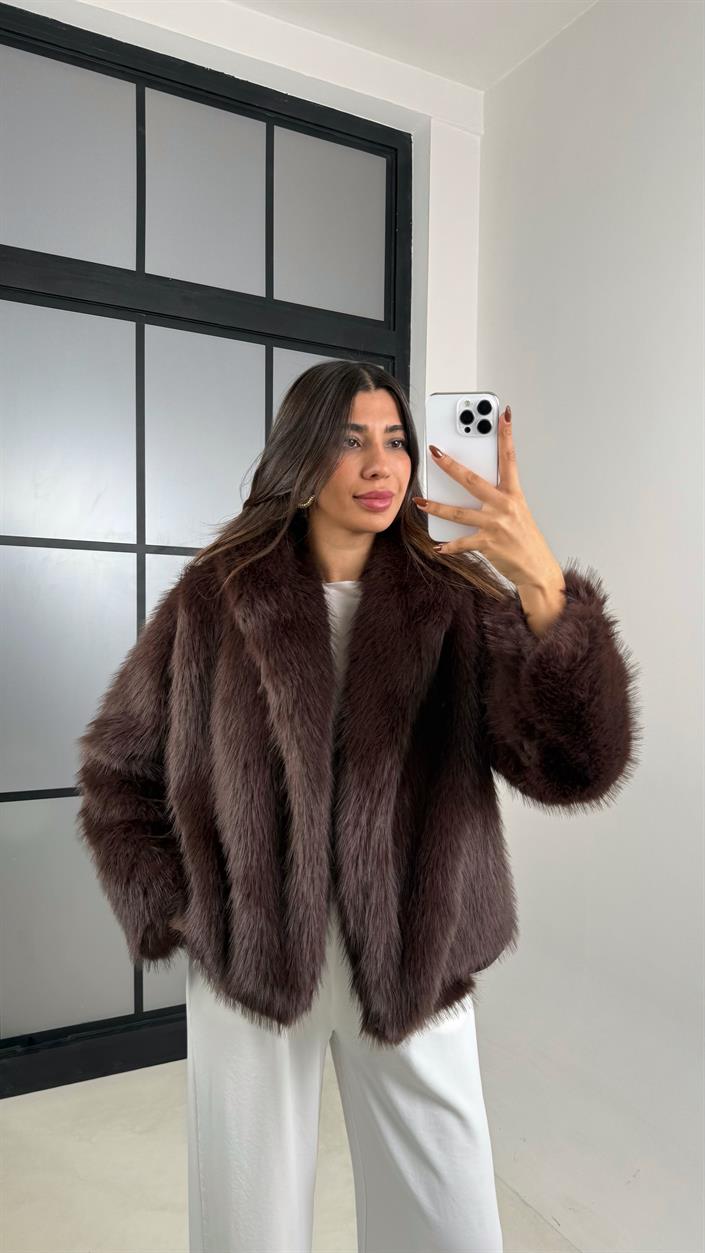 Acı Kahve Yakalı Astarlı Premium Kürk GAUS-00470