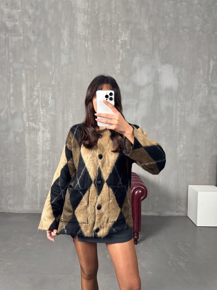 Soov Siyah Kahve Karışımlı Sakallı Baklava Hırka