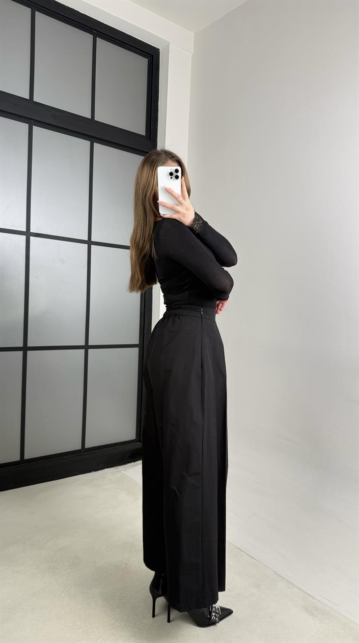 Siyah Beli Lastikli Tasarım Pantolon GAUS-00994