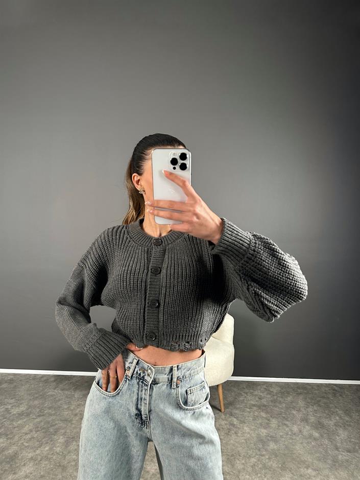 ZR Model Antrasit Crop Hırka