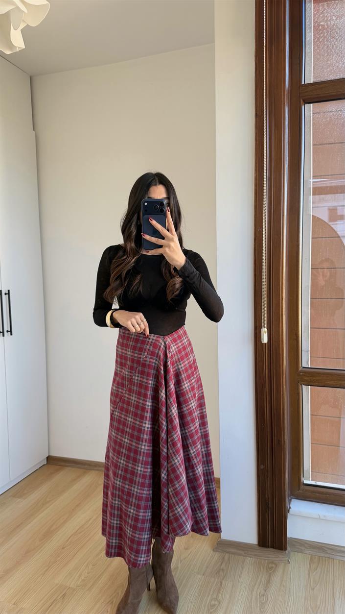 Kırmızı Premium Ekose Etek GAUS-00770