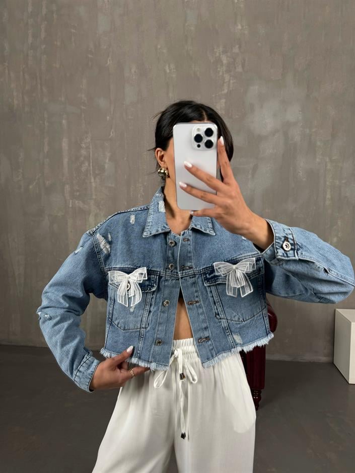 Yoso Mavi Fiyonk Detaylı Denim Ceket