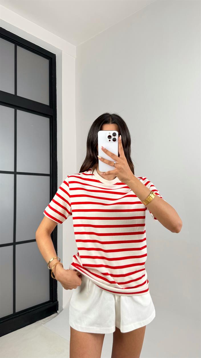 Beyaz Kırmızı Şeritli MD Muadil Tshirt Gaus00682