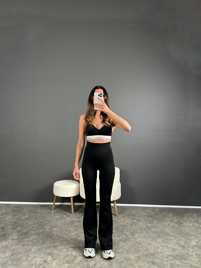 Oysh Siyah İspanyol Paça Tayt Pantolon 