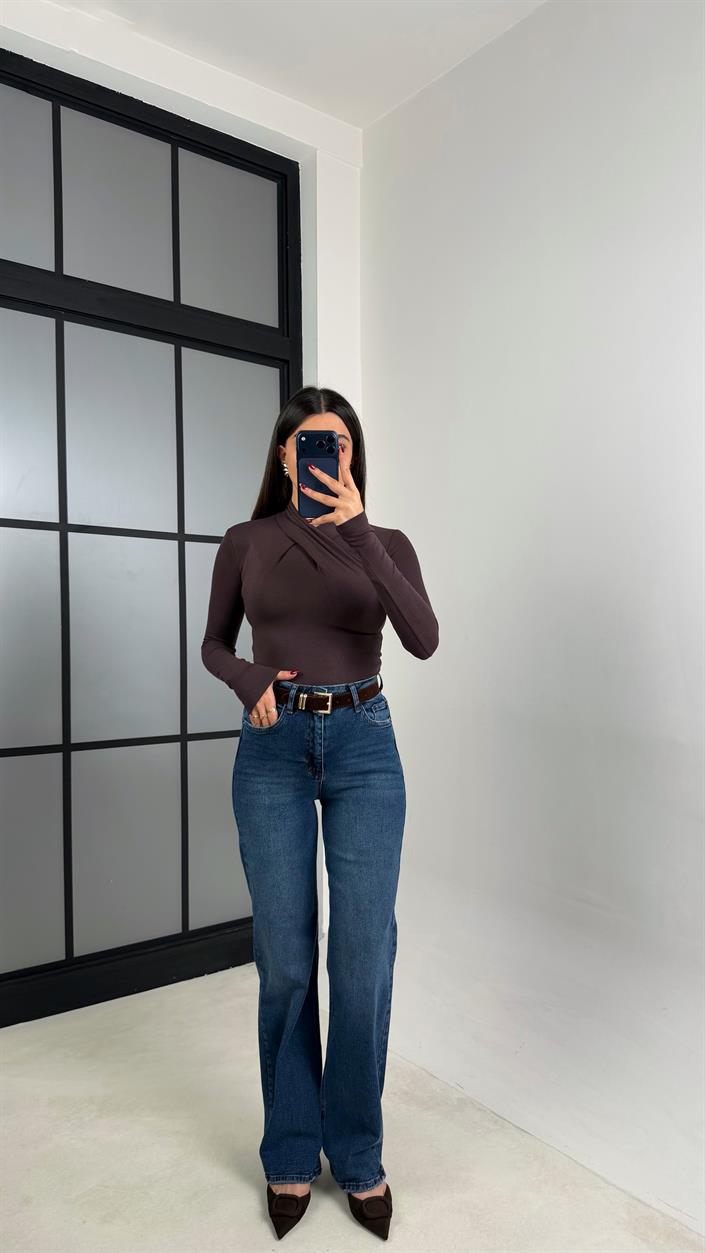 Mavi Yüksek Bel Kemerli Likralı Jean GAUS-00747