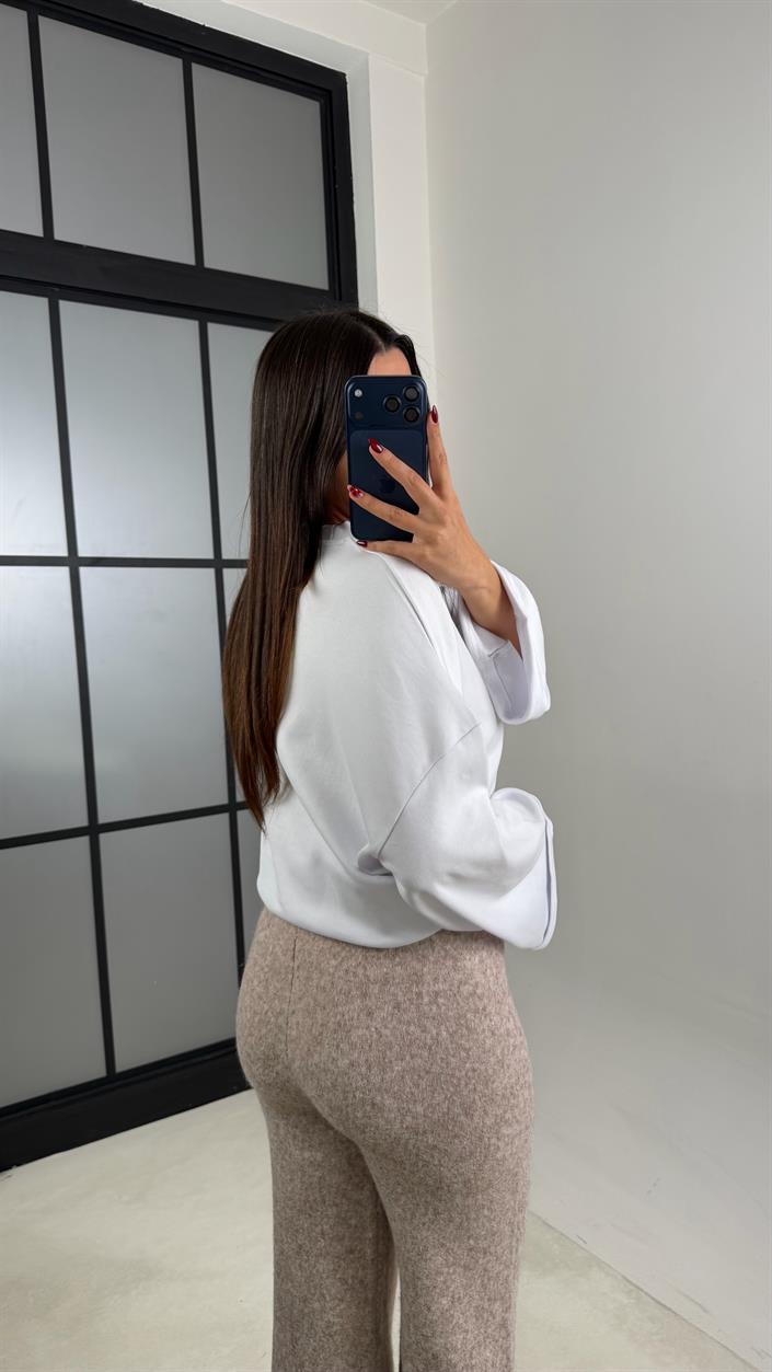 Bej Beli Lastikli Yumuşak Dokulu Triko Pantolon GAUS-00652