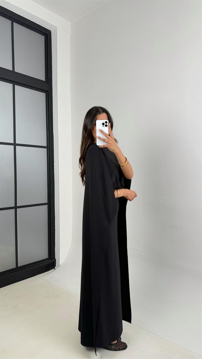 Siyah Pelerinli Elbise Modal Premium Takım Gaus00625