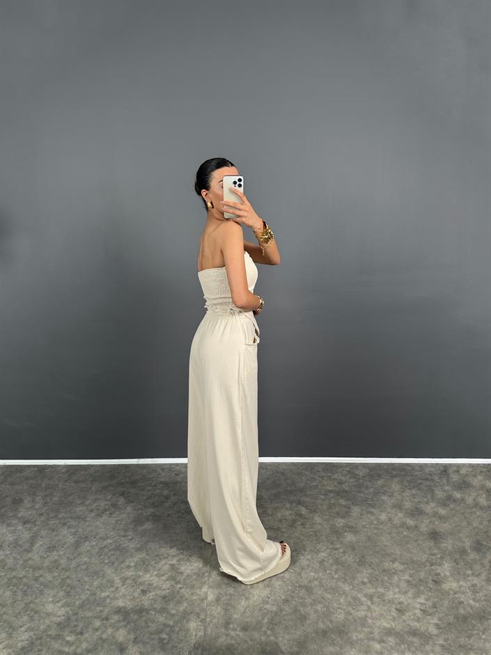 Spino Taş Gabardin Crop Bol Paça Pantolon Takım
