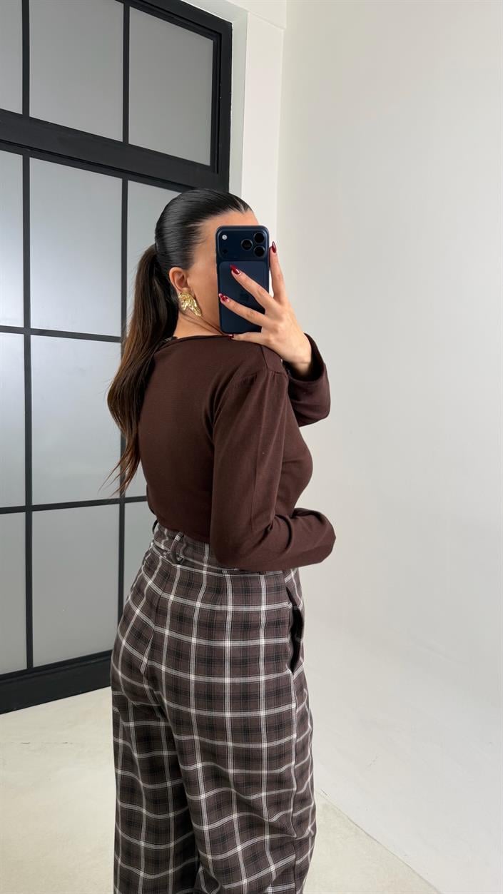 Kahve Cepli Ekoseli Pantolon GAUS-00806