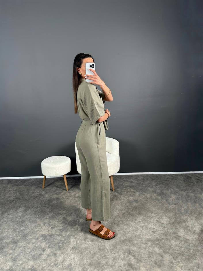 Haki Müslin Kemerli Tulum 