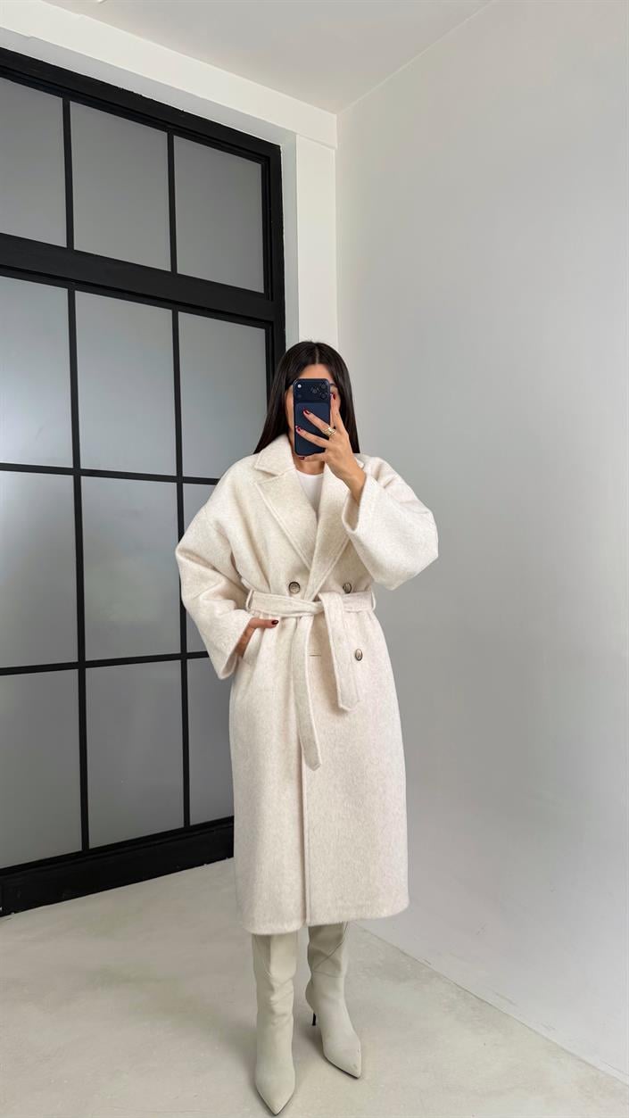 Taş Astarlı Kuşaklı Premium Peluş Kaban GAUS-00565