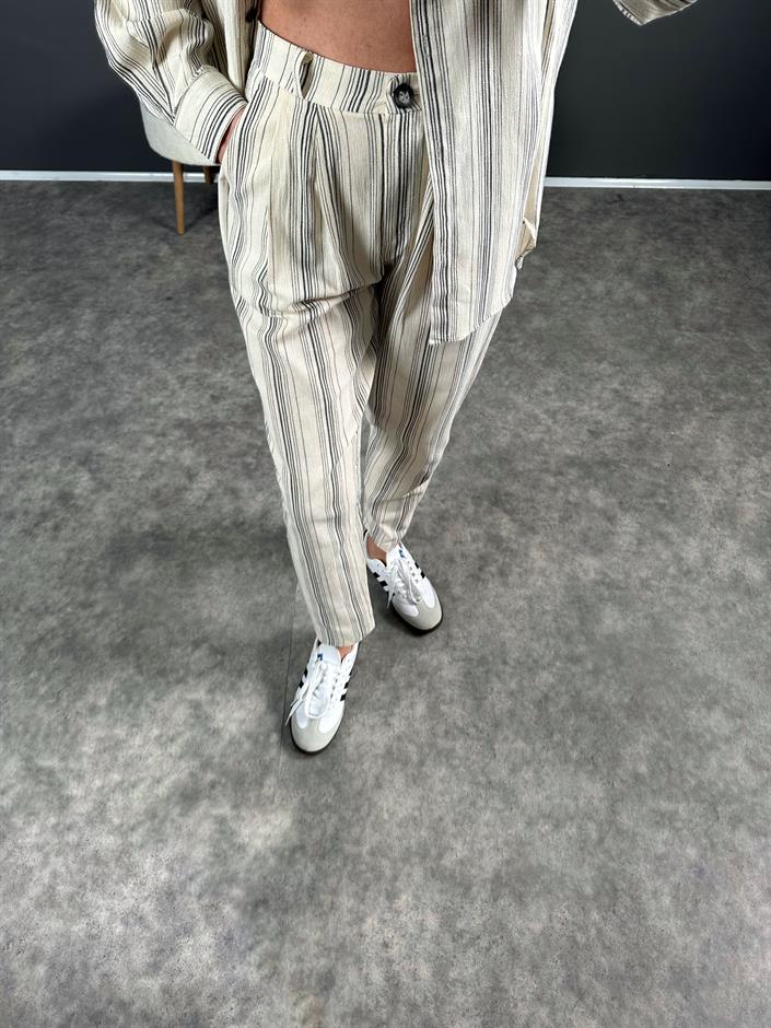 Miley Çizgili Oversize Keten İkili Takım 