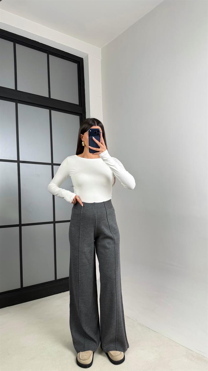 Antrasit Beli Lastikli Dikiş Detaylı Triko Pantolon GAUS-00856