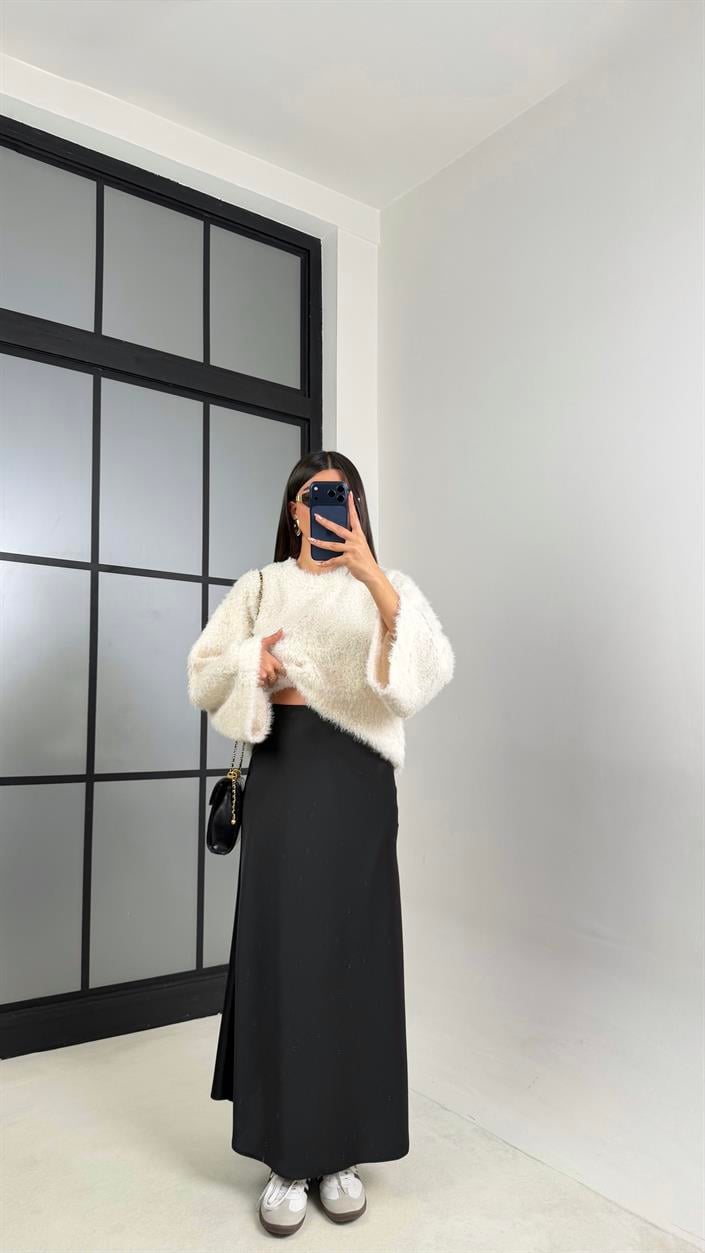 Siyah Beli Lastikli Saten Etek GAUS-00819