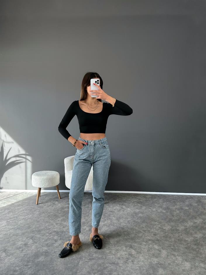 Tasarım Mavi Taşlı Jean 