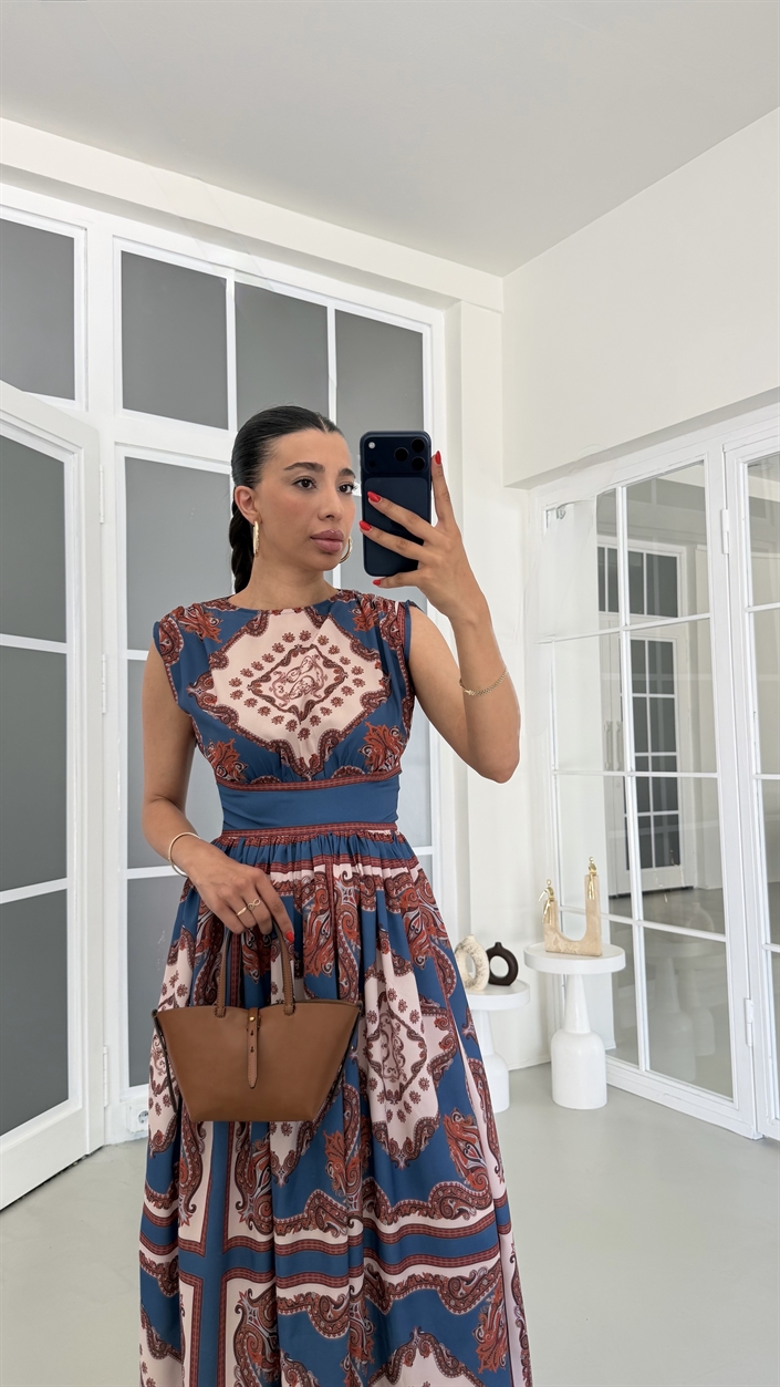 Çok Renkli Vintage Elbise GAUS-01859